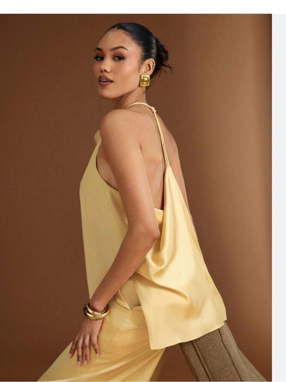 Zara Satin Halter Top in Gold - Picture 3 of 4